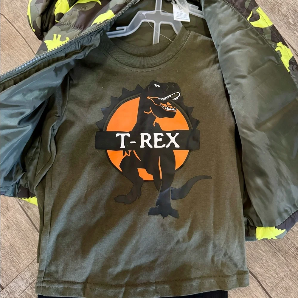 My Favorite Playwear‎ Toddler Dinosaur 3-Piece Outfit Set – NWT Puffer Jogger